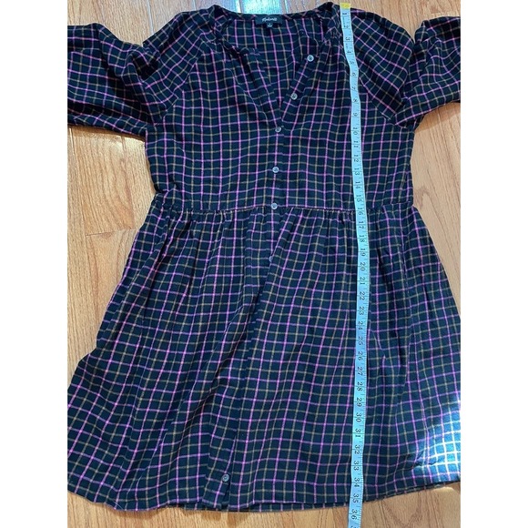 MADEWELL‎ Plaid Flannel Raglan Button-Front Shirtdress Boho women's 6 oversized - Picture 6 of 8
